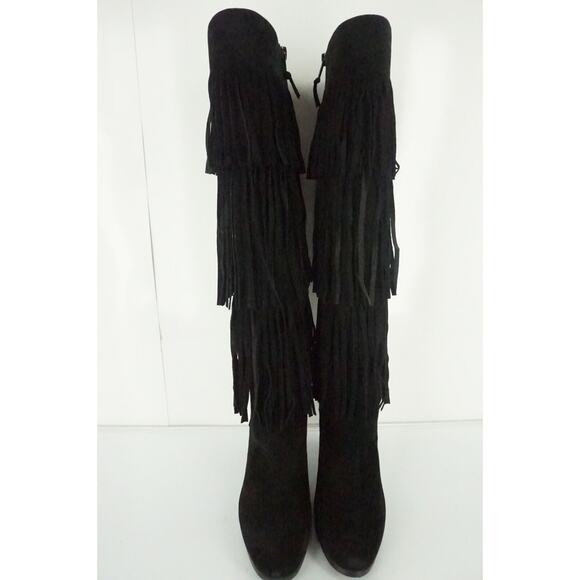 Stuart Weitzman Black Suede Fringie Sexy Tall Boots size 6 NIB $855 Trim - Picture 8 of 10